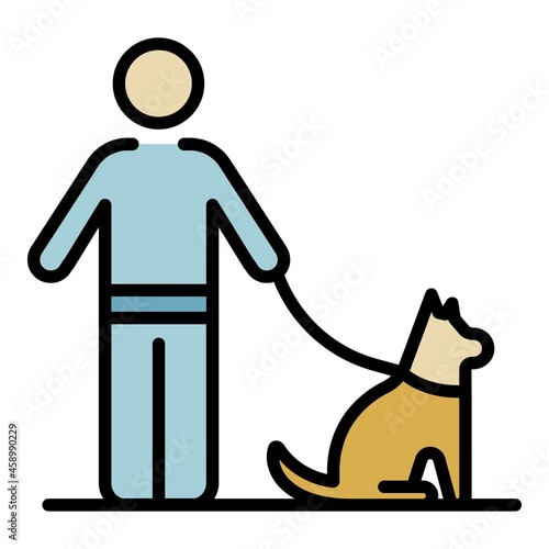 Man walking dog icon. Outline man walking dog vector icon color flat isolated