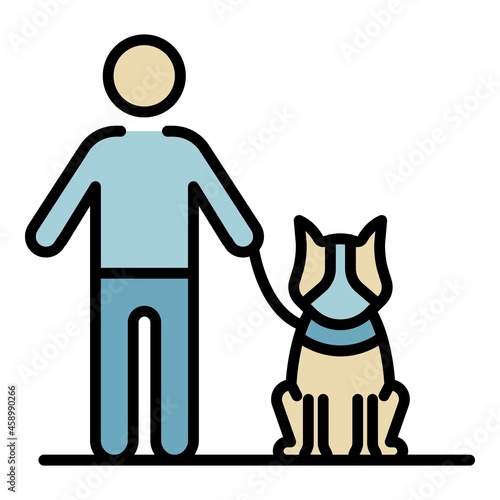 Dog stay near kid icon. Outline dog stay near kid vector icon color flat isolated