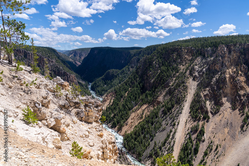 View from Inspiration Point in Yellowstone National Park, in the canyon area, looking down at the river