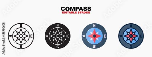 Compass icon symbol set of outline  solid  flat and filled outline style. Isolated on white background. Editable stroke. Can be used for web  mobile  ui and more.