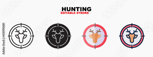 Hunting icon symbol set of outline, solid, flat and filled outline style. Isolated on white background. Editable stroke. Can be used for web, mobile, ui and more.