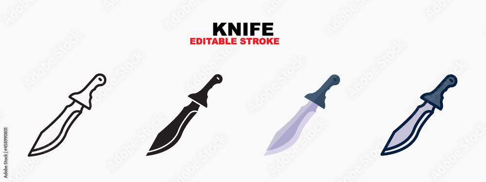 Knife icon symbol set of outline, solid, flat and filled outline style. Isolated on white background. Editable stroke. Can be used for web, mobile, ui and more.