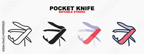 Fotografia Pocket Knife icon symbol set of outline, solid, flat and filled outline style