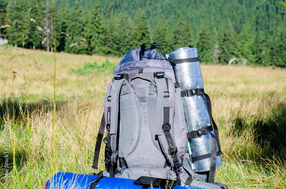 Travel backpack. Against the background of the mountains. Karemat Travel backpack. Against the background of the mountains. Karemat