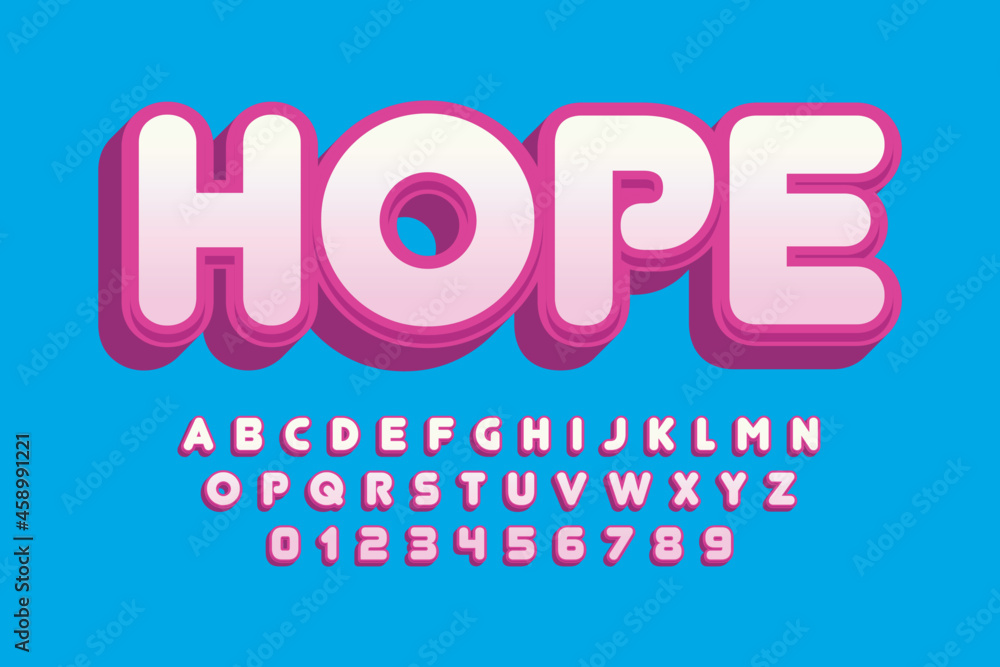 Modern 3D font and alphabet for poster, sticker vector