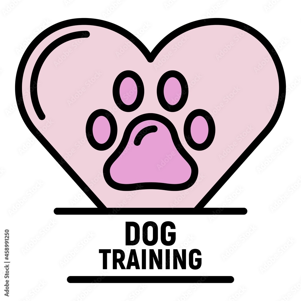 Obraz premium Dog paw in the heart logo. Outline dog paw in the heart vector logo color flat isolated