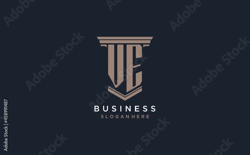 VE initial logo with pillar style, luxury law firm logo design ideas