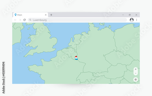 Browser window with map of Luxembourg  searching  Luxembourg in internet.