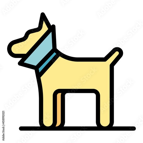Dog with a neck brace icon. Outline dog with a neck brace vector icon color flat isolated