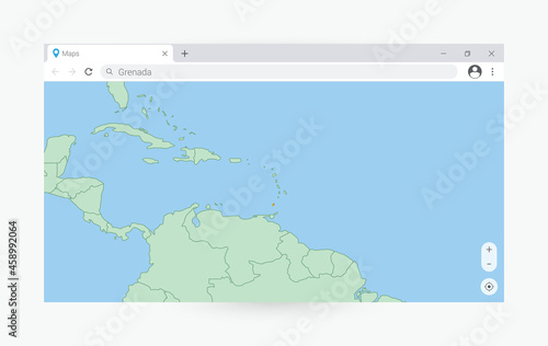 Browser window with map of Grenada  searching  Grenada in internet.