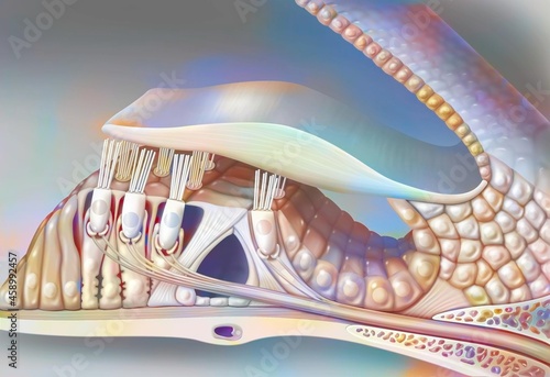 Inner ear: the organ of Corti with the vestibular, tympanic ramp. . photo