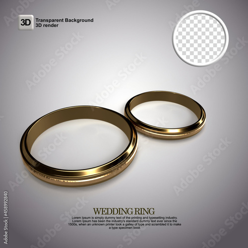 3D ring wedding render with transparetn background