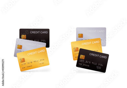 Set of realistic detailed credit cards isolated on a white background.