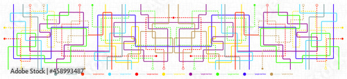 Metro map tube subway scheme. City transportation vector complex grid. Underground map. DLR and Crossrail map design template. Live strokes included. Educational puzzle game style connect the dots.