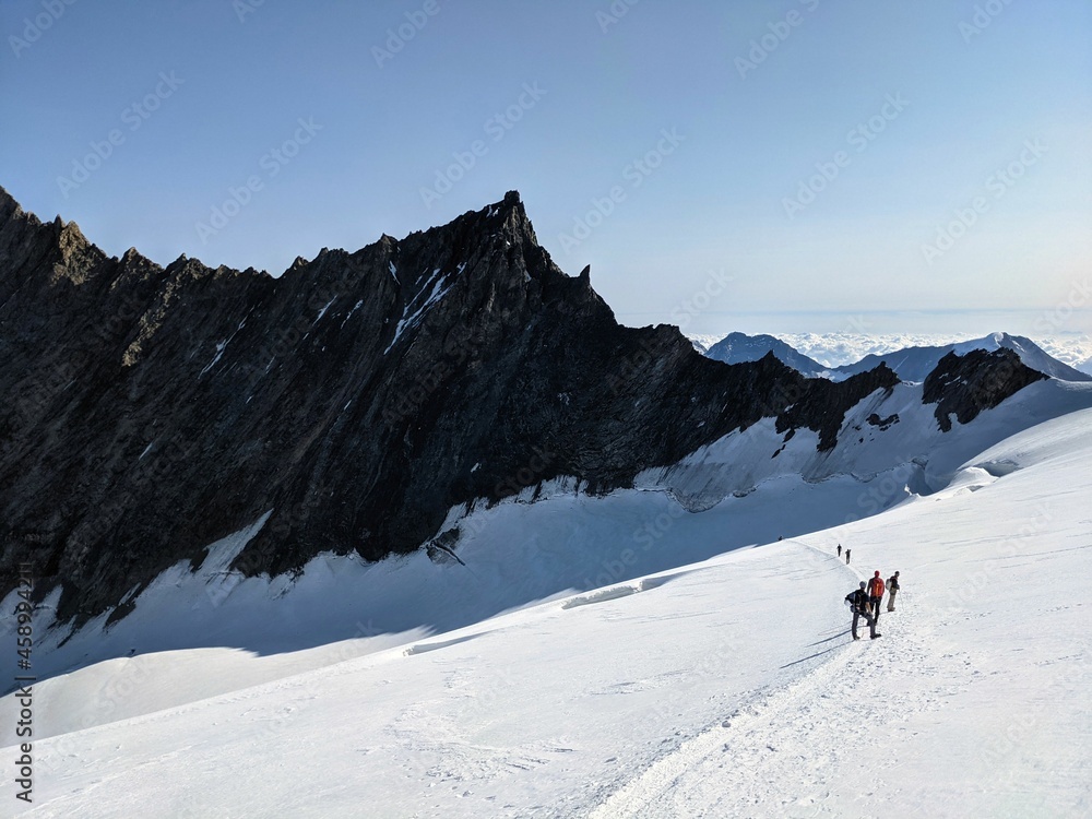 high tour on the largest mountain in switzerland. Doml 4545. Fantastic mountain weather in summer. Nadelhorn , Lenzspitz