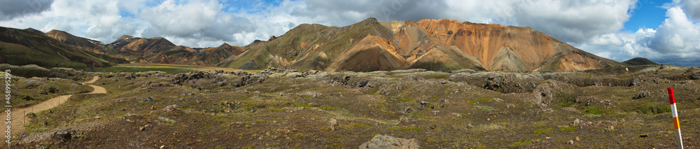Colorful rocks on Laugar-loop trail in Landmannalaugar, Iceland, Europe

