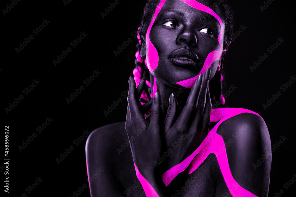 Veri peri color 2022 pantone. Pink and black body paint. Woman with face  art. Young girl with bodypaint. An amazing model with makeup. Stock Photo  by ©MikeOrlov 546667054