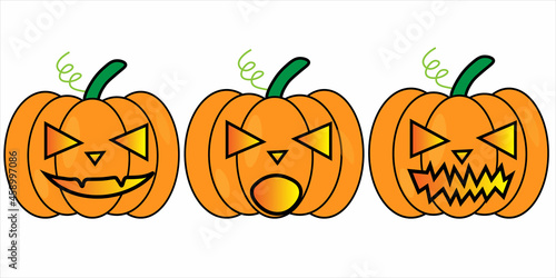 Set pumpkin on white background.Orange pumpkin with smile for your design for the holiday Halloween.Halloween party.
