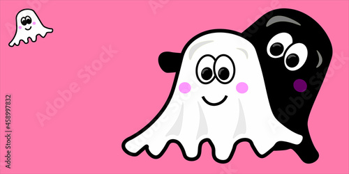 Cute pair of ghost isolated on pink background.Halloween symbol. Spooky logo.Cute pair of Ghosts.
