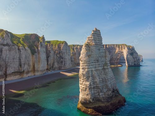 Aerial view of Etretat peak and Manneporte, Normandy, France. photo
