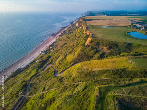 Aerial view of Octeville Coastline above old Nato Base, Normandy, France. photo