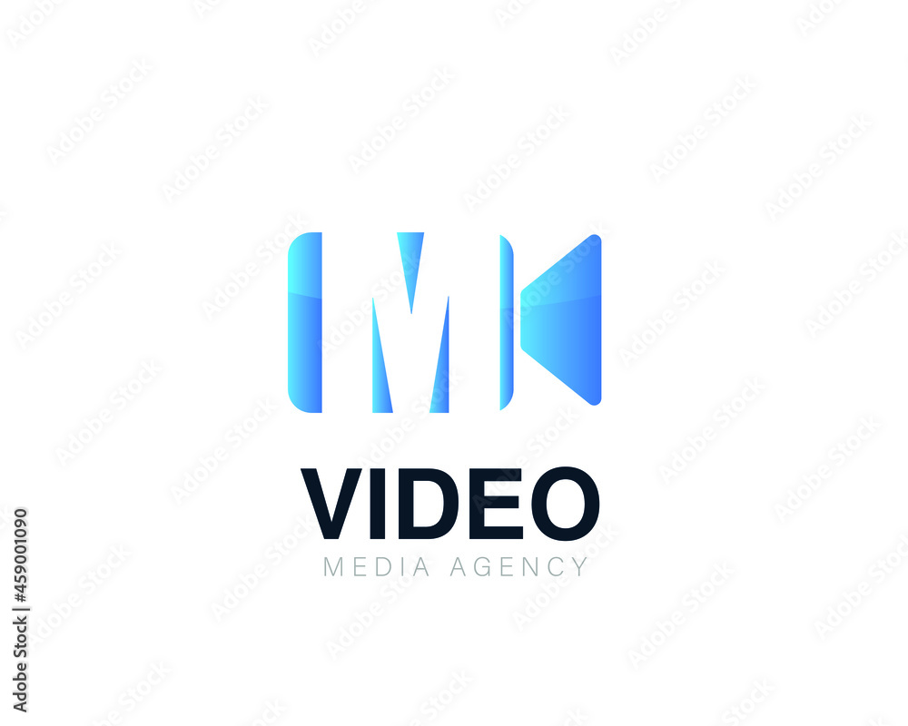 Initial letter m video conference and chat video logo