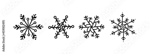 snowflake icon doodle BLACK on white isolated