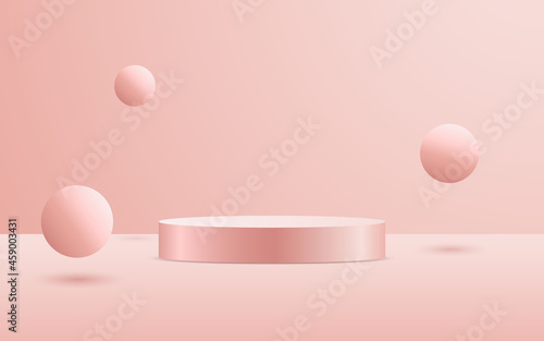 3d podium and floating sphere scene background perfect for product display, presentation or any other purpose