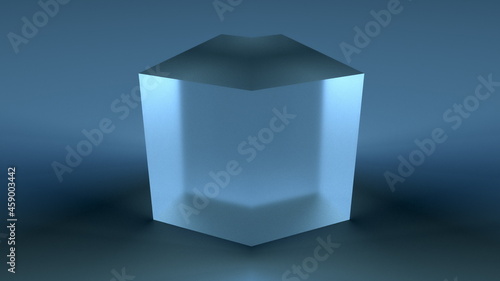 Geometric crystal with 3d render of matte surface. Futuristic square minimalism with clean sides and visible shadow. Creative container for art exhibition and digital presentation