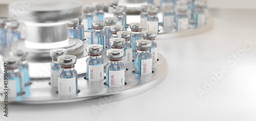 Coronavirus Covid-19 vaccine. Vaccination bottles production 3d-illustration