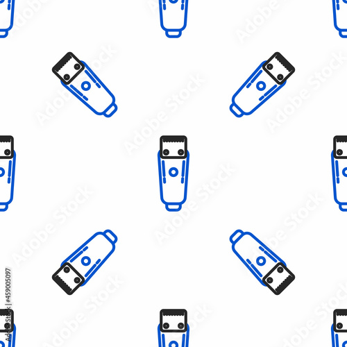 Line Electrical hair clipper or shaver icon isolated seamless pattern on white background. Barbershop symbol. Colorful outline concept. Vector