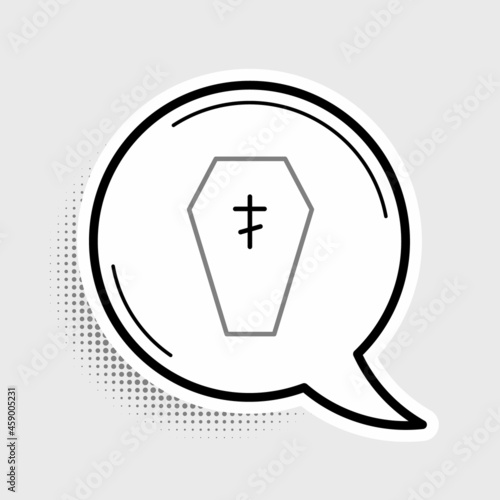Line Coffin with christian cross icon isolated on grey background. Happy Halloween party. Colorful outline concept. Vector