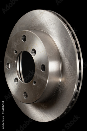 Ventilated car brake disc, with clipping path, isolated on black background