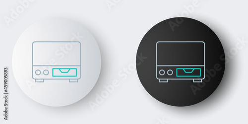Line Old video cassette player icon isolated on grey background. Old beautiful retro hipster video cassette recorder. Colorful outline concept. Vector