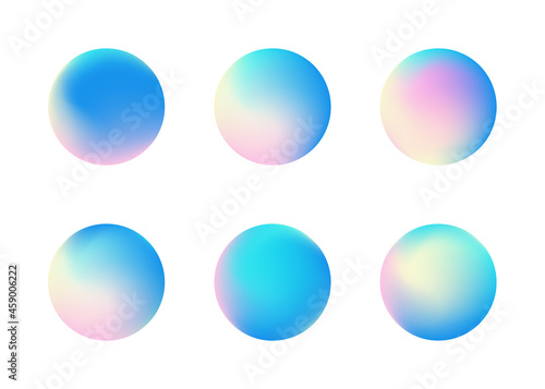 Set of Holographic gradient sphere.  Vibrant gradient bright glowing rounds. Vector Illustration 