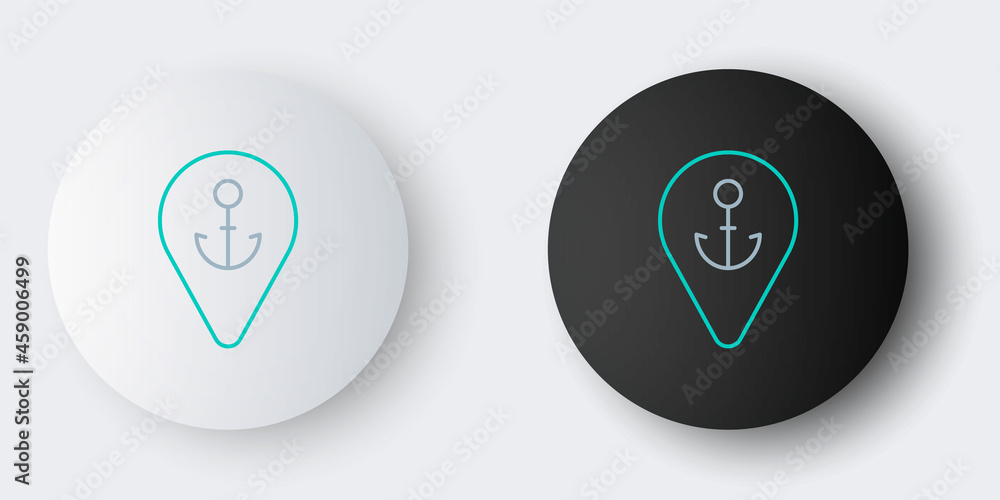 Line Map pointer with anchor icon isolated on grey background. Colorful outline concept. Vector Line Map pointer with anchor icon isolated on grey background. Colorful outline concept. Vector