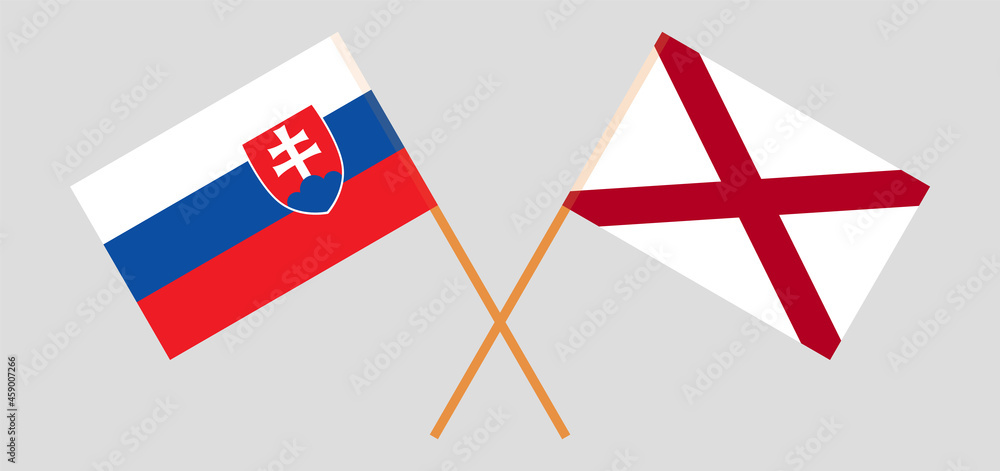 Crossed flags of Slovakia and The State of Alabama. Official colors. Correct proportion Crossed flags of Slovakia and The State of Alabama. Official colors. Correct proportion