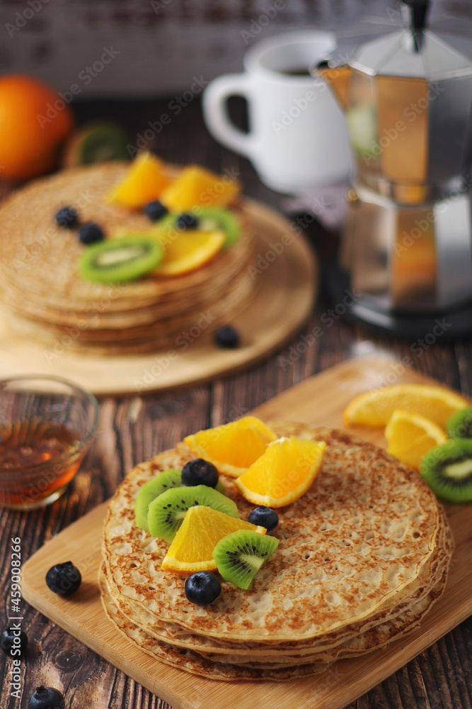 Crepes or bliny with fruit Crepes or bliny with fruit