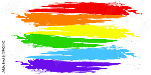 Painted Rainbow LGBT Pride flag isolated on white background. Six colored striped flag: red, orange, yellow, green, blue, and violet.