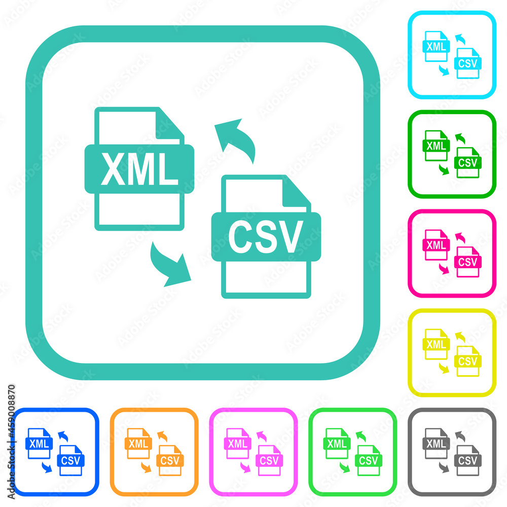 XML CSV file conversion vivid colored flat icons XML CSV file conversion vivid colored flat icons