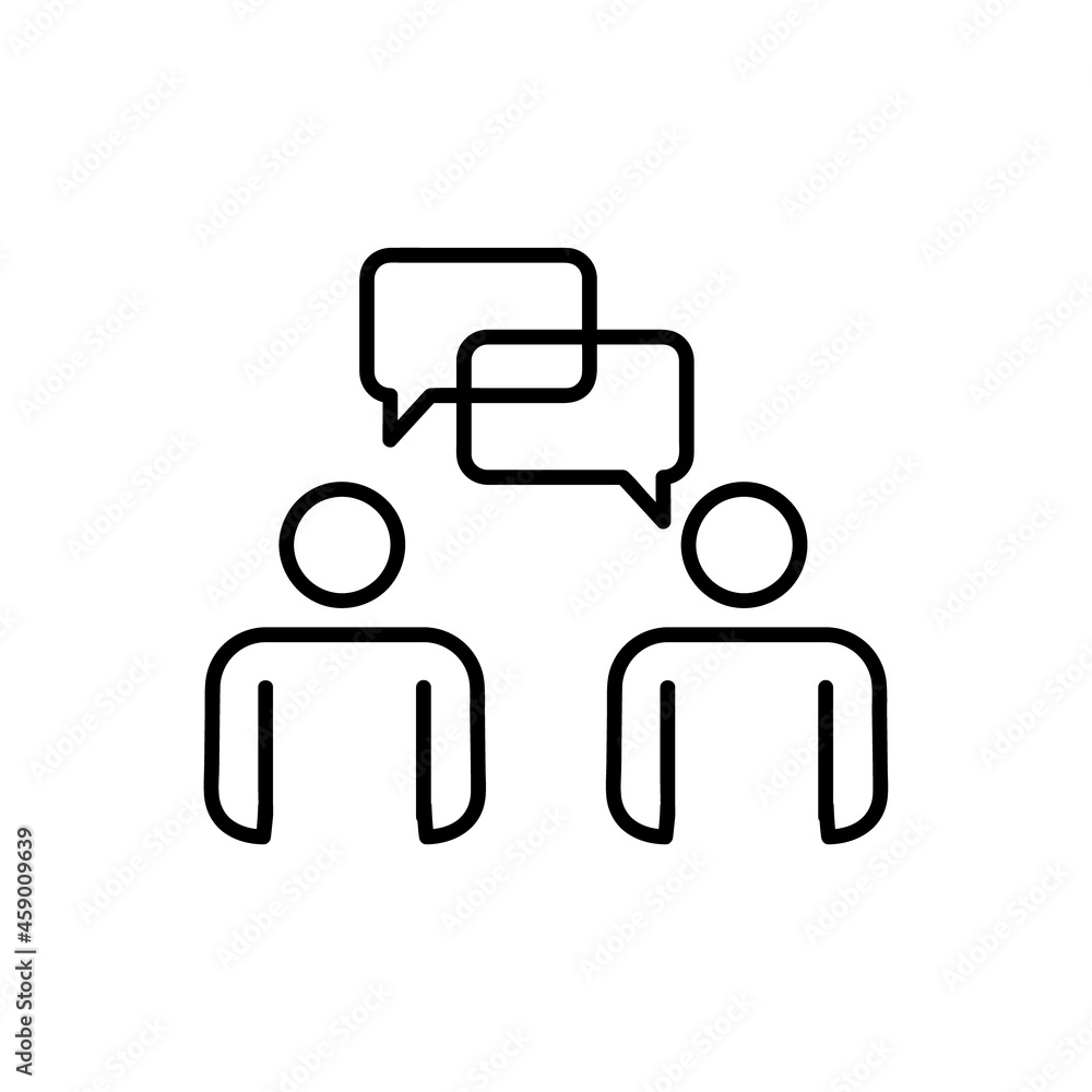 Business meeting icon. Flat talk pictogram for web. Line stroke. Simple chat symbol isolated on white background. Outline vector eps10 Business meeting icon. Flat talk pictogram for web. Line stroke. Simple chat symbol isolated on white background. Outline vector eps10