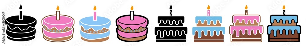 Birthday Cake Icon Happy Birthday Cake Set | Birthday Cakes Icon Candle Vector Illustration Logo | Birthday Cake-Candle Icon Isolated Birthday-Cake Collection Birthday Cake Icon Happy Birthday Cake Set | Birthday Cakes Icon Candle Vector Illustration Logo | Birthday Cake-Candle Icon Isolated Birthday-Cake Collection