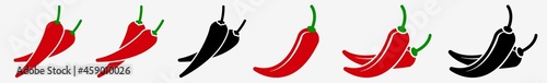 Spicy Chili Pepper Icon Hot Chili Pepper Set | Chili Peppers Icon Spicy Mexican Food Vector Illustration Logo | Red Chili-Pepper Icon Isolated Hot Spicy Chilis Collection photo