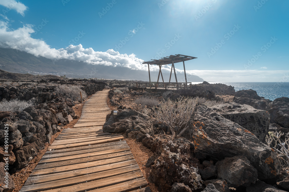 Viewpoint on the coastal path in Las Puntas. El Hierro island. Canary Islands