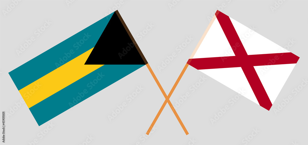 Crossed flags of the Bahamas and The State of Alabama. Official colors. Correct proportion Crossed flags of the Bahamas and The State of Alabama. Official colors. Correct proportion