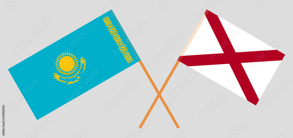 Crossed flags of Kazakhstan and The State of Alabama. Official colors. Correct proportion Crossed flags of Kazakhstan and The State of Alabama. Official colors. Correct proportion