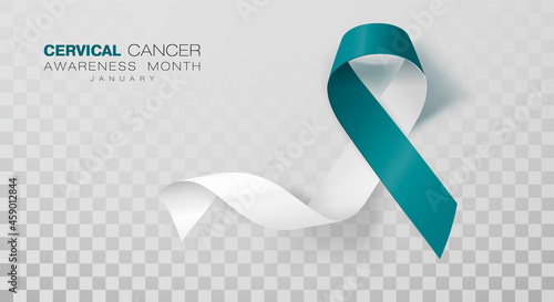 Cervical Cancer Awareness Month. Teal And White Ribbon