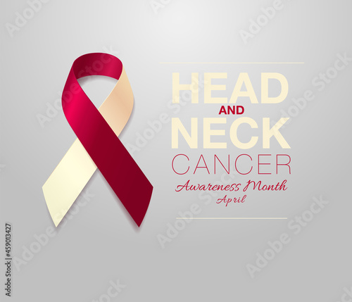 Head and Neck Cancer Awareness Calligraphy Poster Design. Realistic Burgundy and Ivory Ribbon.