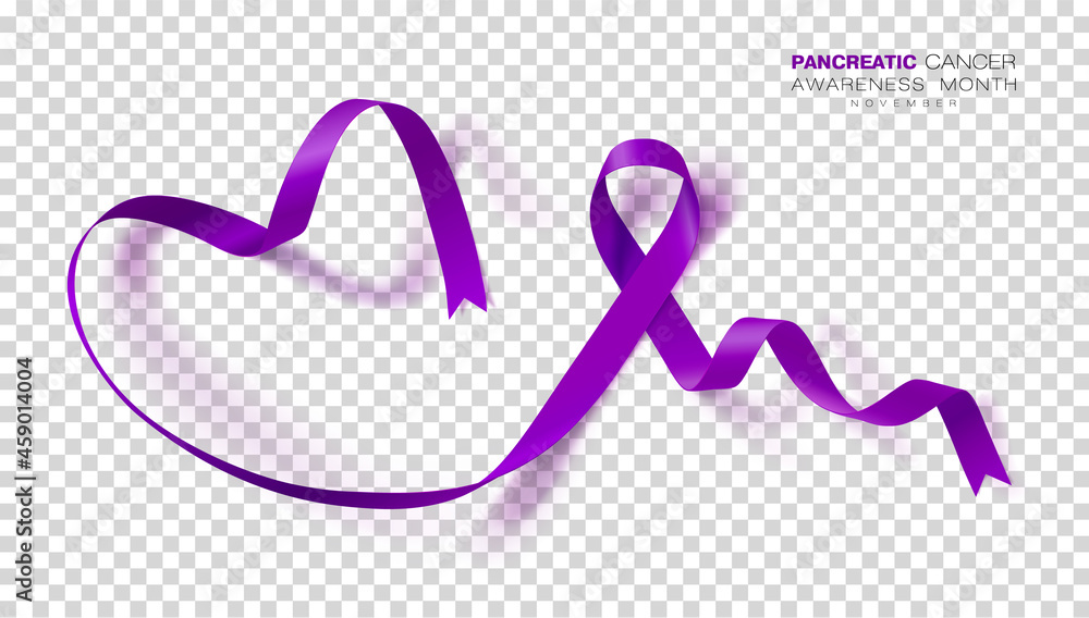 Pancreatic Cancer Awareness Month. Purple Color Ribbon Isolated On Transparent Background.