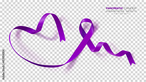 Pancreatic Cancer Awareness Month. Purple Color Ribbon Isolated On Transparent Background.